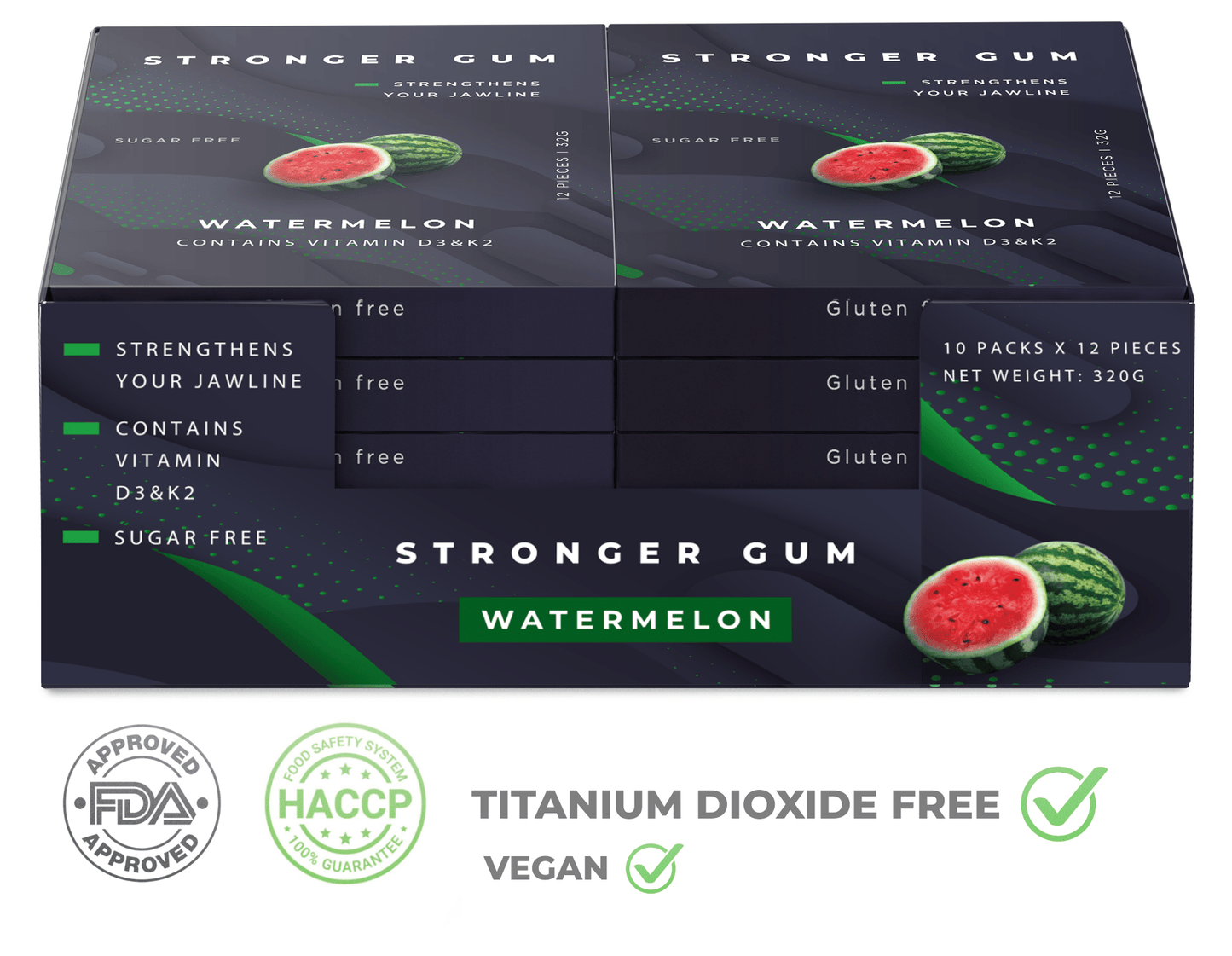 Regular: Sugar Free Watermelon, 120 pieces (320g) - Hard gum | Specific Shore Rigidity for Jaw Growth