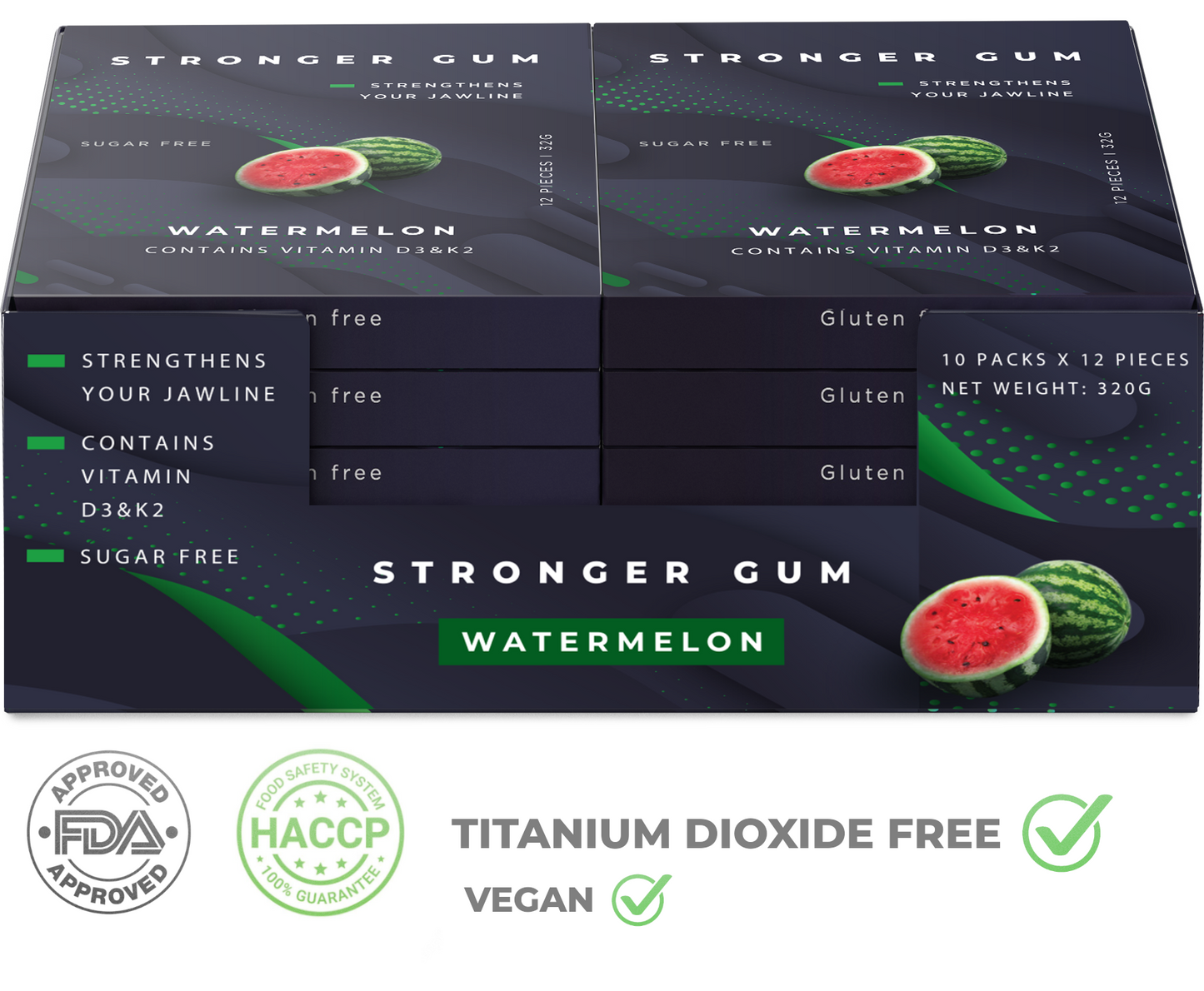 Régulière : Pastèque sans sucre, 120 pièces (320g) - Le chewing-gum le plus efficace pour la mâchoire