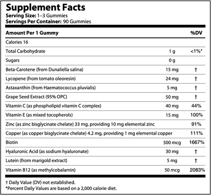 Sistema Nutrizionale Completo: Luminosità della Pelle – Multivitaminico + Minerali, 90 Gummies